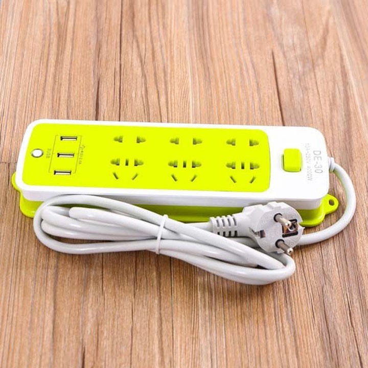 Ổ Cắm Điện Đa Năng Chống Giật, Ổ Điện Xanh 16 Lỗ, 6 Ổ Cắm - Có Lỗ Cắm Sạc USB