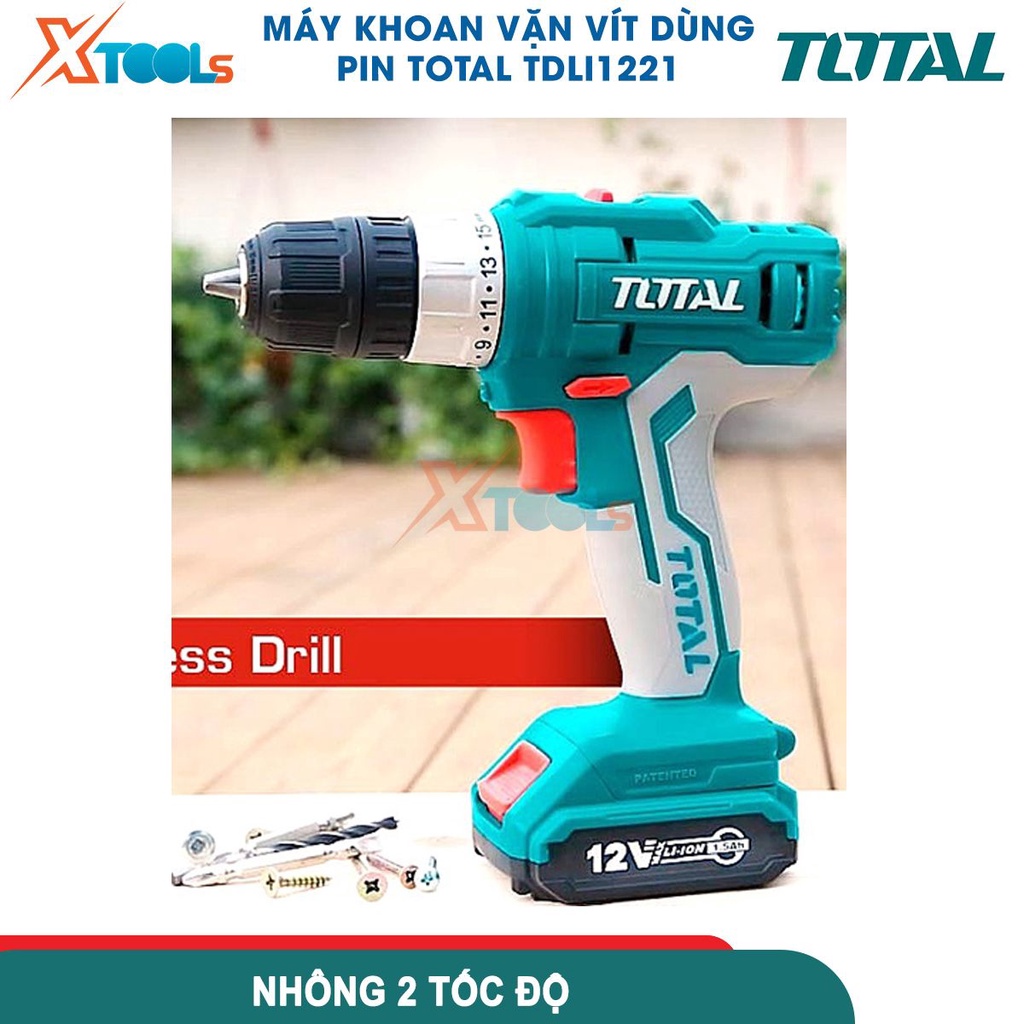 Máy khoan vặn vít dùng pin Total TDLI1221 máy khoan cầm tay 12V tốc độ không tải 0-600/min [CHÍNH HÃNG][XTOOLS]