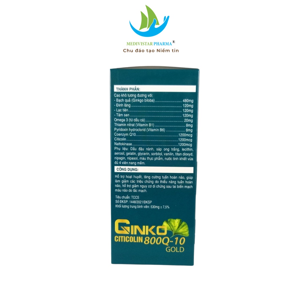 Hoạt Huyết Ginko Citicolin MEDIVISTAR PHARMA Tăng Cường Tuần Hoàn Não
