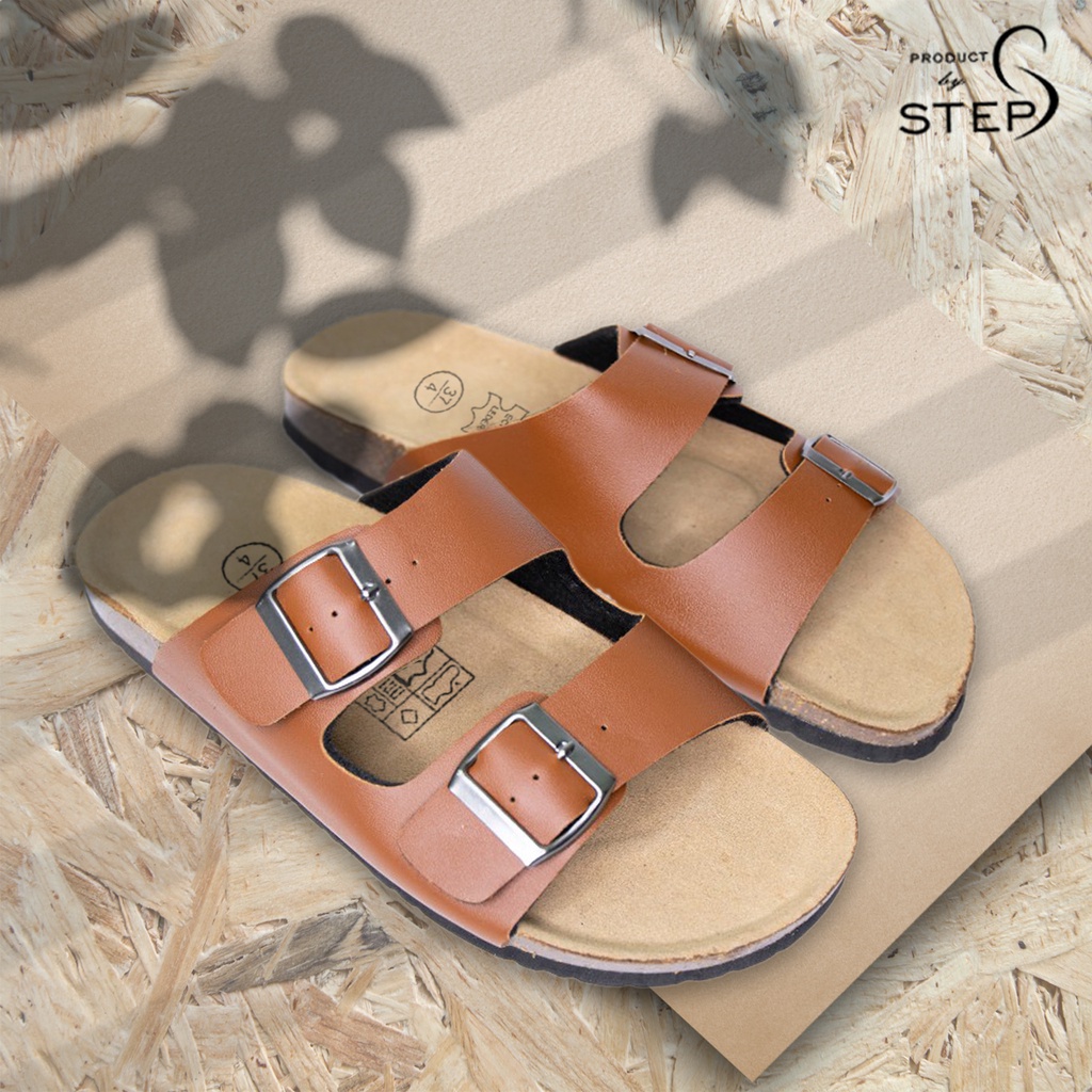 Dép đế trấu Unisex Da tổng hợp  Quai 2 khoá