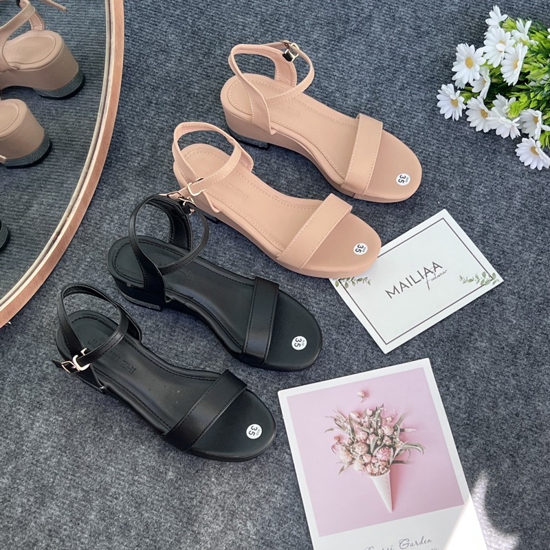 Sandal quai ngang MAILIAA đế xuồng gót bạc 5 phân