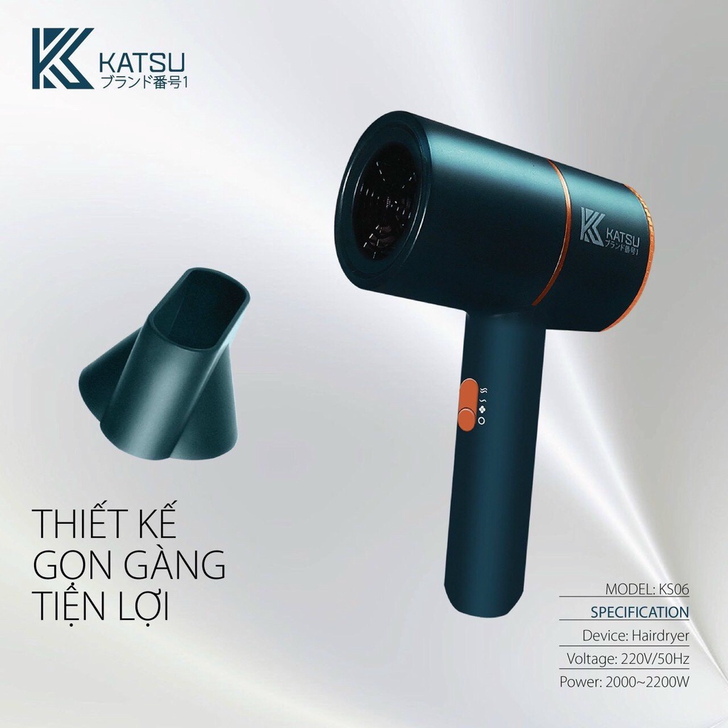 Máy Sấy Tóc 2 Chiều Nóng Lạnh Công Nghệ Ion Âm Mới Katsu Công Suất Lớn 2200W Chống Khô Tóc Không Gây Hư Tổn Cho Tóc