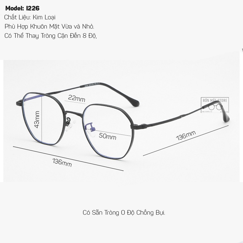 Gọng Kính Cận Kim Loại Đa Giác Form Nhỏ I226