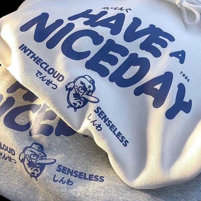 【ZHELIHANGFEI】Áo Hoodie Tay Dài Form Rộng Họa Tiết In Theo Phong Cách Preppy Dễ Phối Đồ