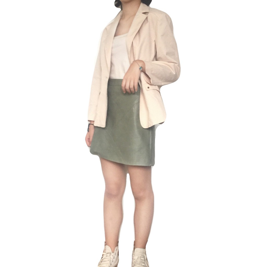 SET Áo blazer kaki chất siêu xịn + Chân váy da 2hand
