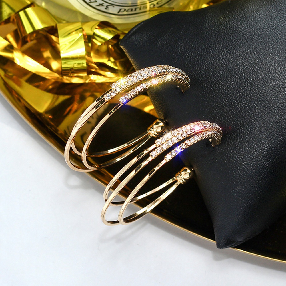 Đôi Khuyên Tai Vòng Tròn Ba Lớp Đính Đá Thời Trang Cho Nữ