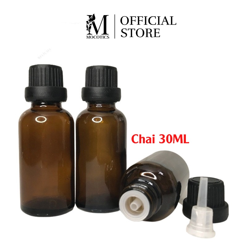 Chai lọ đựng tinh dầu thủy tinh Mocotics dung tích [5ml/10ml/15ml/20ml/30ml/50ml/100ml] nắp đen nhỏ giọt chai màu nâu