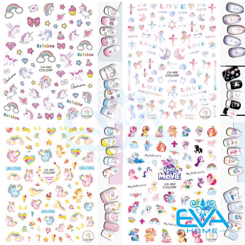 Decal Dán Móng Tay 3D Nail Sticker Tráng Trí Hoạ Tiết Ngựa Pony Thiên Thần CA066