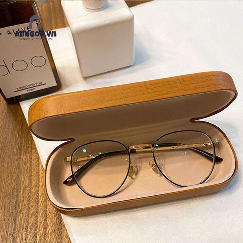 Hộp Đựng Mắt Kính Bằng Da Pu Vân Gỗ Thiết Kế Đơn Giản Thời Trang