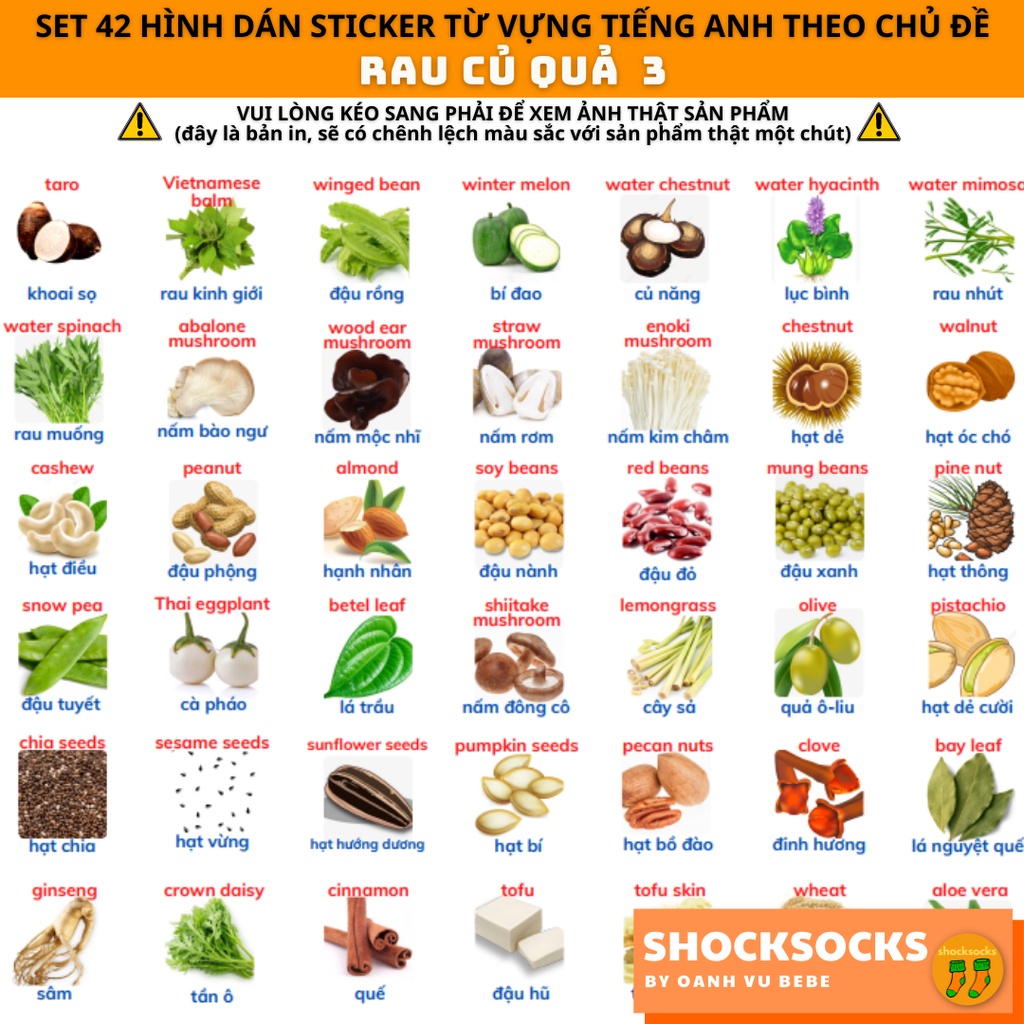 Mua 🔥12/42 hinh dán sticker từ vựng tiếng Anh chủ đề RAU CỦ QUẢ🔥 giá rẻ ...