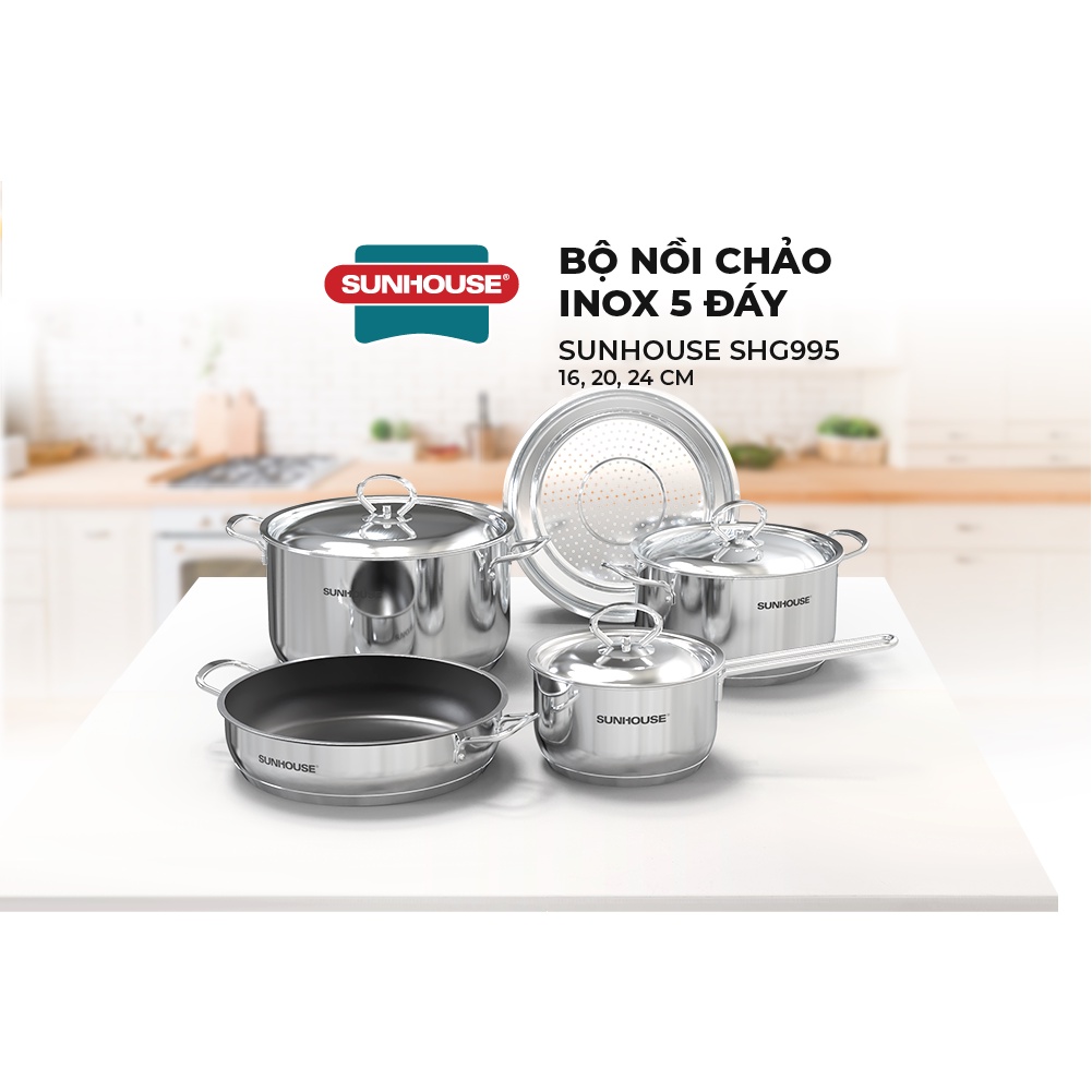 Bộ nồi chảo inox 5 đáy SUNHOUSE SHG995