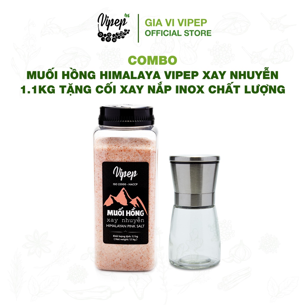 [Tặng cối xay inox] Muối hồng Himalaya 1.1kg xay nhuyễn tinh khiết nấu ăn/nấu sữa (có muối hồng nguyên hạt (nhiều size))