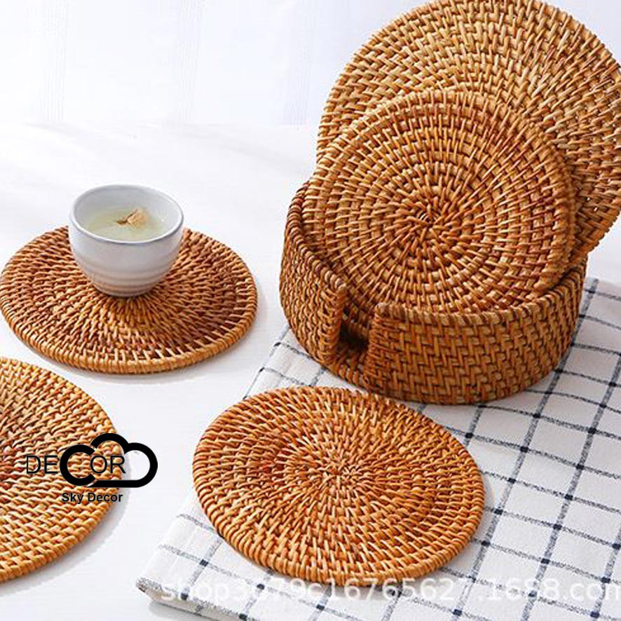 Khay đan mây nâu - Trang trí nhà bếp, dụng cụ nấu ăn, chụp hình Nhật Bản, Hàn, home decor - Skydecor