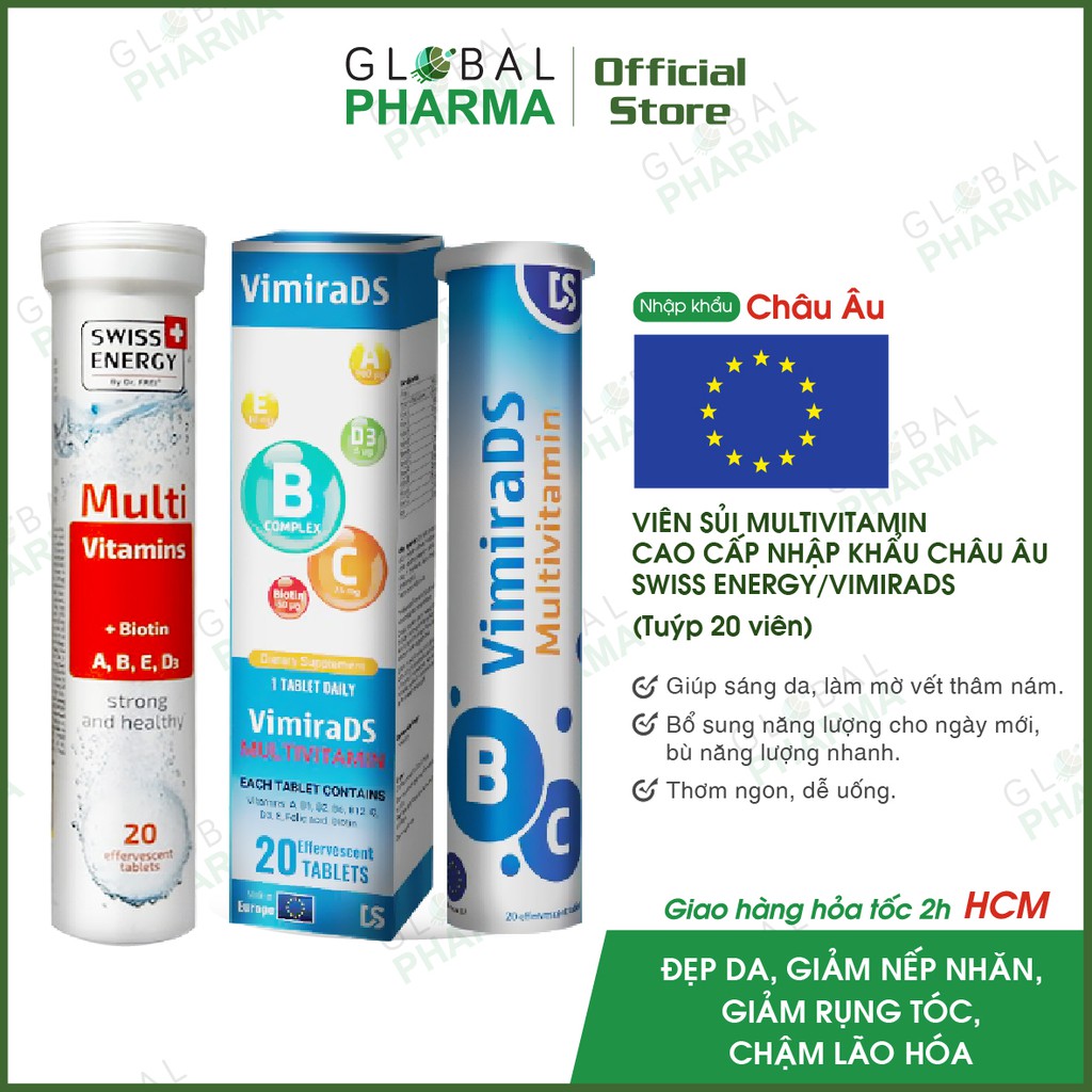 [CHÍNH HÃNG CHÂU ÂU] Viên Sủi Multi Bổ Sung Vitamin E, Vitamin C, D3, A, B... Swiss Energy/ VimiraDS (Tuýp 20v)