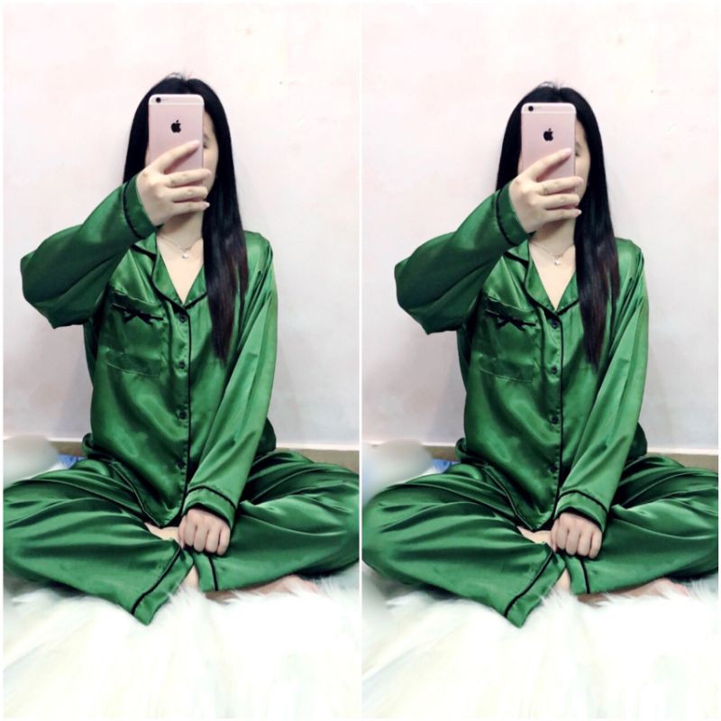 [ BIGSIZE ] Pijama phi lụa bigsize viền nơ tay dài 60-75kg