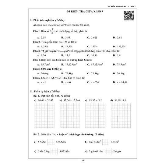 Sách – Đề kiểm tra Toán 5 – NXB Thanh Niên