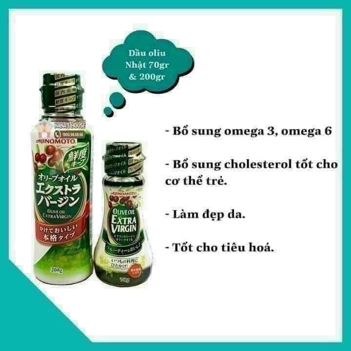 Dầu Ăn Oliu Cho Bé Ăn Dặm, Dầu Olive Nguyên Chất AJINOMOTO Nhật Bản 70g Tốt Cho Sức Khỏe Bé Giàu OMEGA Vitamin Date 2023