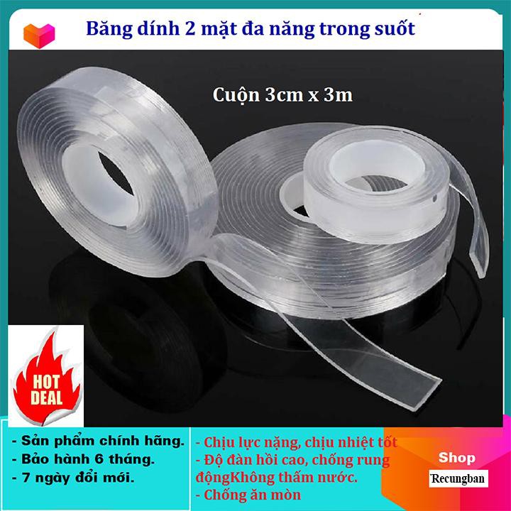 Cuộn băng dán 3m Nano ma thuật trong suốt 2 mặt chống nước tiện dụng cho gia đình