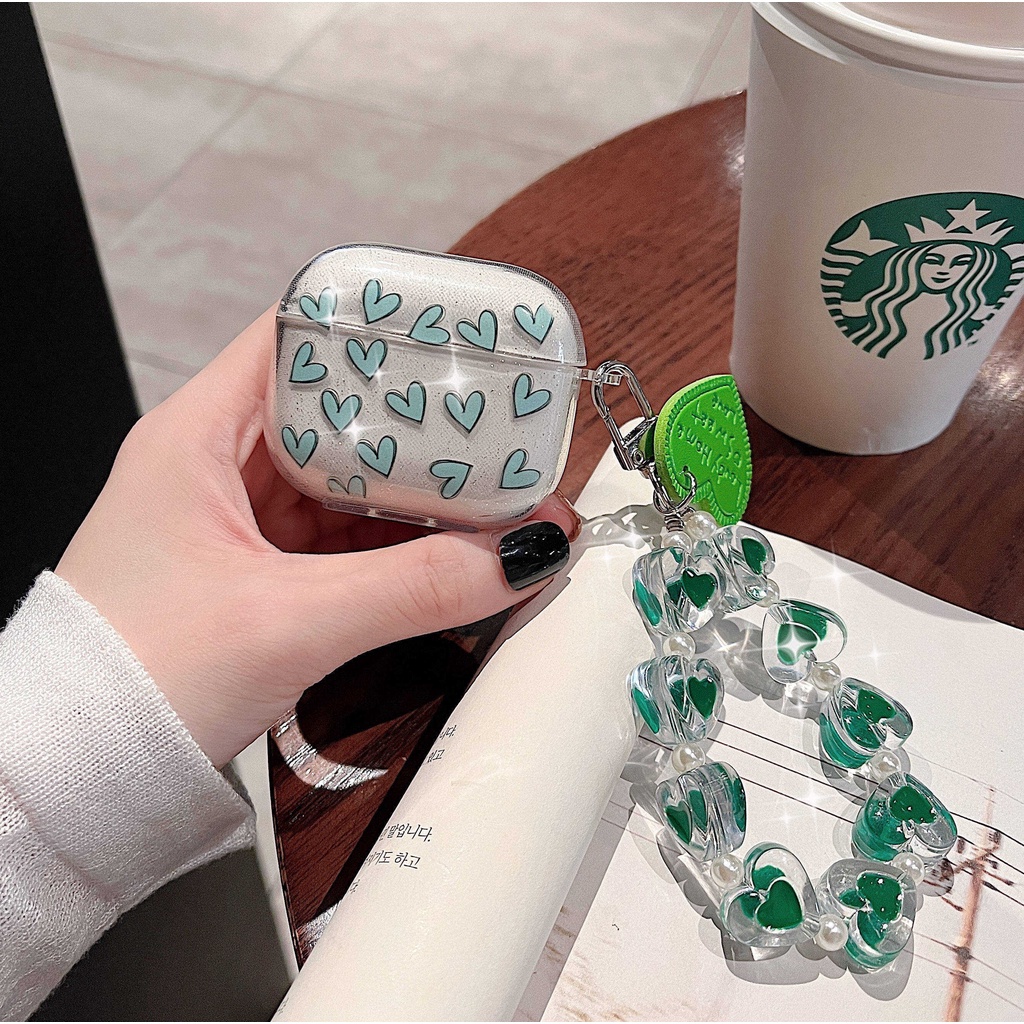 Vỏ Bảo Vệ Hộp Sạc Tai Nghe AirPods3 AirPods3 Pro AirPods2gen Màu Xanh Lá Họa Tiết Trái Tim Dễ Thương Ốp