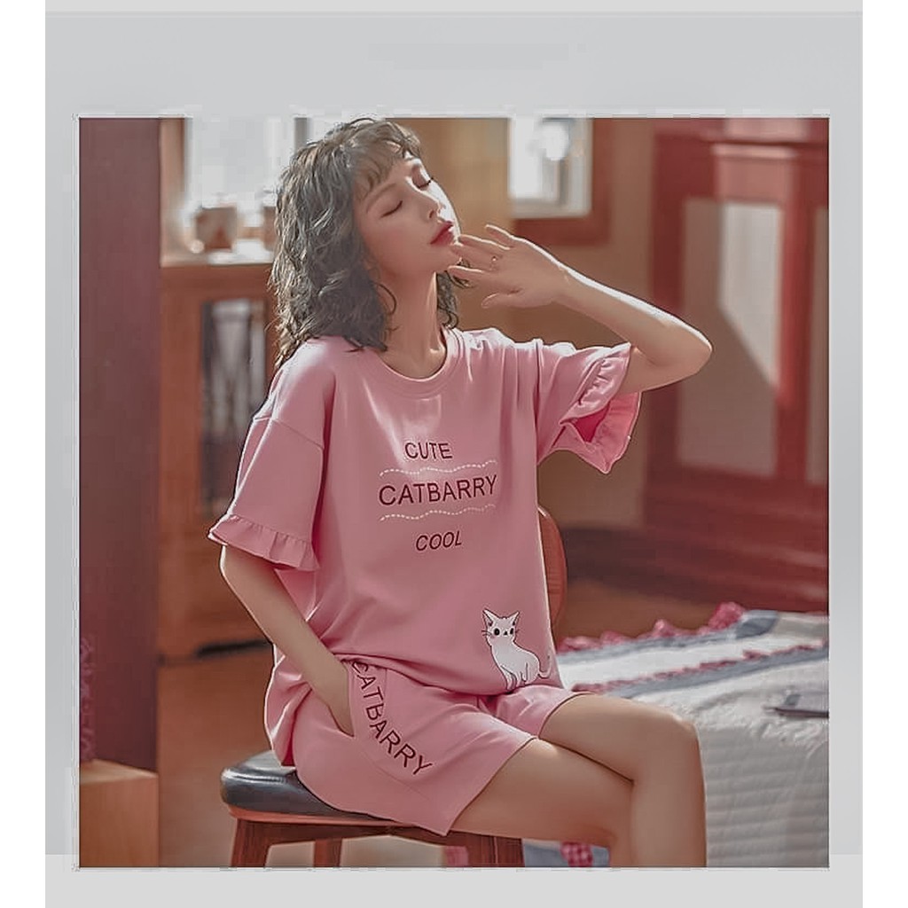 Đồ bộ nữ cộc tay bộ mặc nhà pijama dễ thương thun sữa mềm mại tay bồng | BigBuy360 - bigbuy360.vn