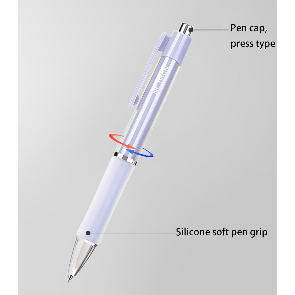 Bút bi dạng gel cao cấp Nusign - mực đen - ngòi 0.5mm đầu bấm - Xám/Xanh lá/Tím - 1 chiếc - NS645