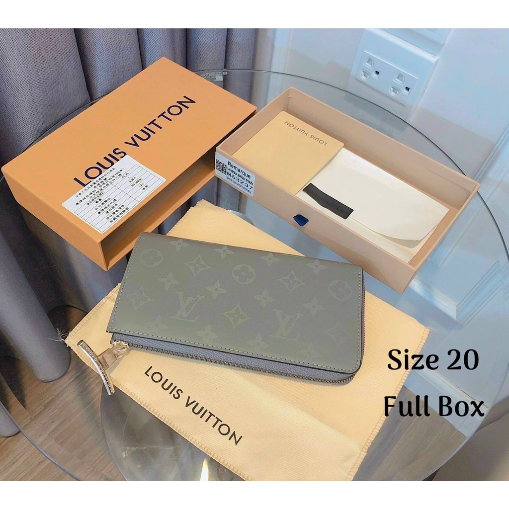 Ví dài LV nam nữ hoa xám size 20 full box (sẵn, nhắn tin shop kiểm kho) L0V