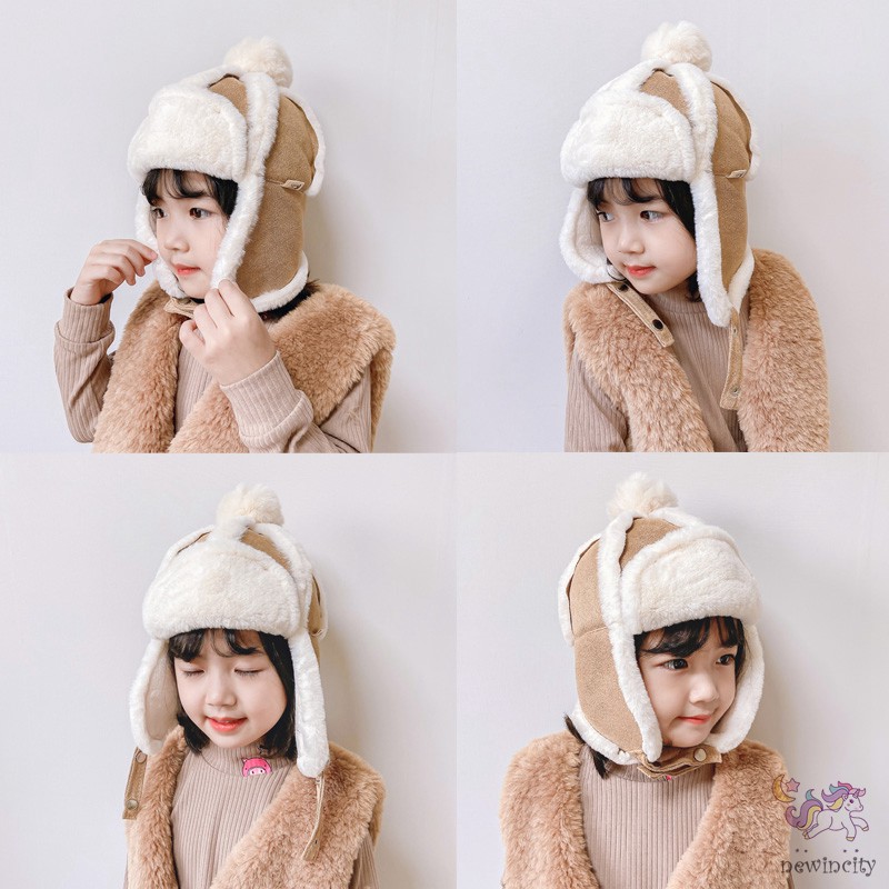 Mũ Phối Nhung Ấm Áp Đính Bóng Lông Đáng Yêu Thời Trang Mùa Đông Phong Cách Hàn Quốc Cho Trẻ Em