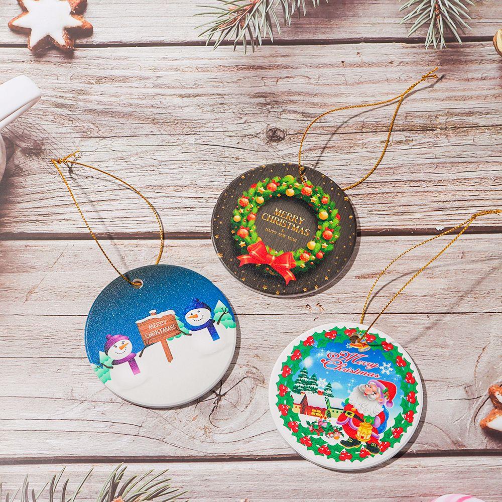 CONOPERY Thẻ Treo Cây Thông Noel Hình Tròn In Họa Tiết Vui Nhộn