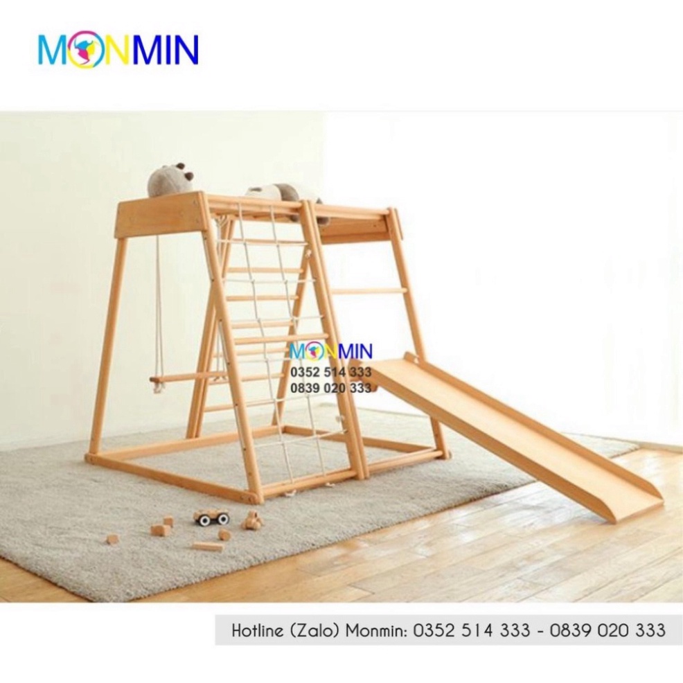 Xà đu đa năng bằng gỗ Satech, bộ vận động leo trèo đa năng cho bé