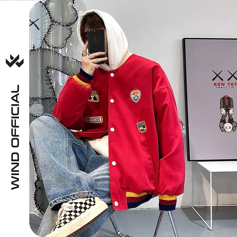 Áo khoác bomber nỉ WIND nam nữ Số 7 form rộng bóng chày unisex phong cách ulzzang