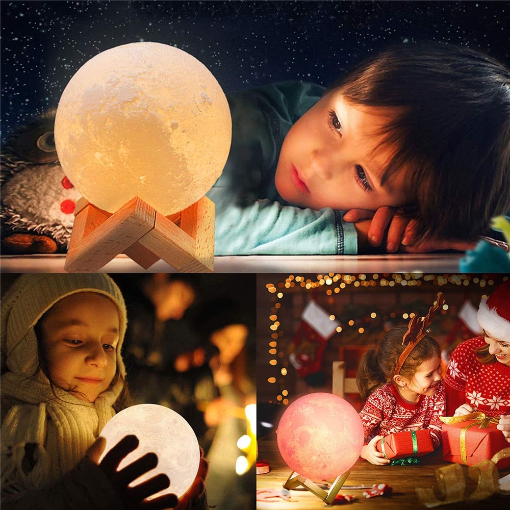 Đèn Ngủ LED Hình Mặt Trăng 3D Có Giá Đỡ Trang Trí Phòng Ngủ Cho Trẻ