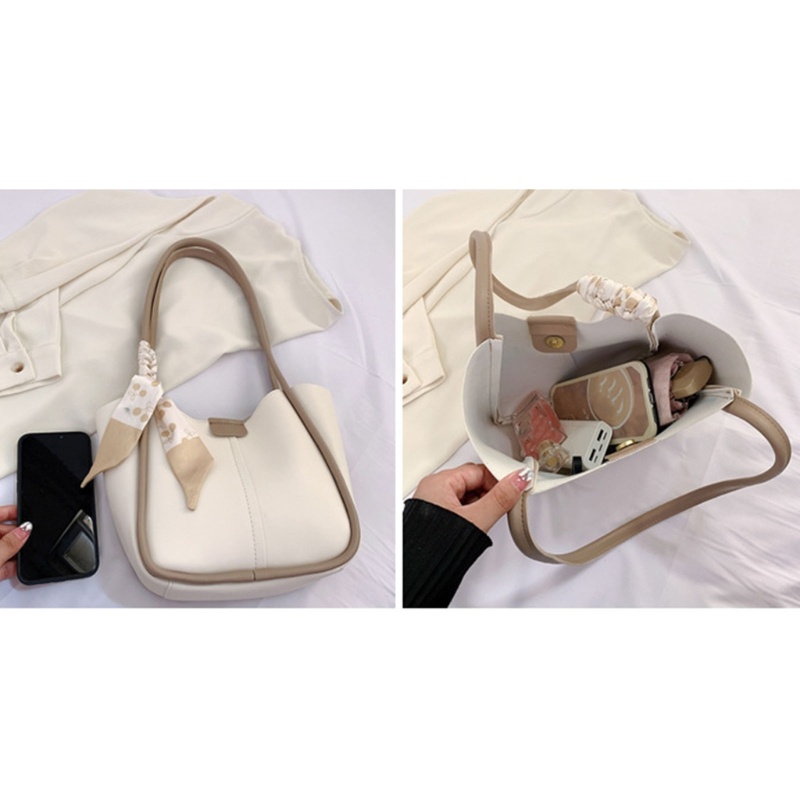 Túi Xách Da PU Kẹp Nách Phối Khăn Lụa Thời Trang Cho Nữ