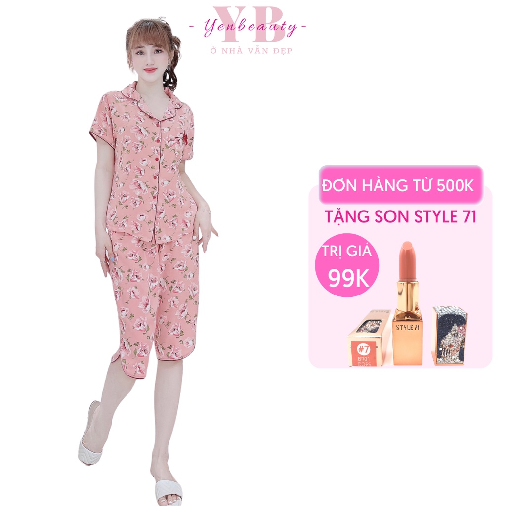 Đồ bộ pijama nữ dễ thương có bigsize, đồ pijama nữ lụa lửng cộc tay cute - yenbeauty đồ mặc nhà cao cấp