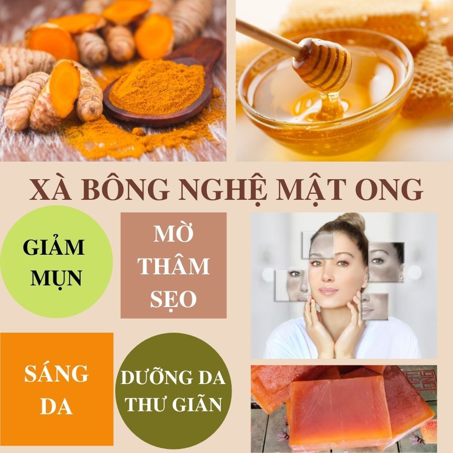 Xà bông nghệ - mật ong xà phòng 100% thiên nhiên soap hanmade chiết xuất nghệ phấn hoa và mật ong