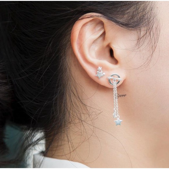 Bông Tai, Khuyên Tai, Hoa Tai Nữ Bạc 925 Cao Cấp SHIMMER SILVER TRIPLE STAR Thiết Kế 3 Ngôi Sao Xinh Xắn