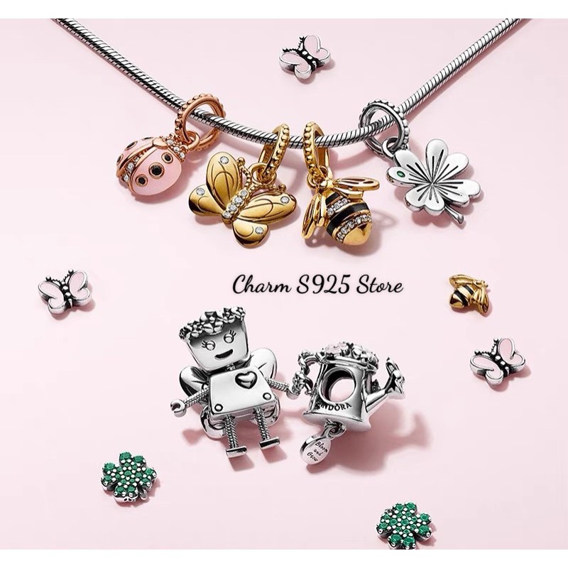 charm pan robot limited edition floral bạc s925 cao cấp