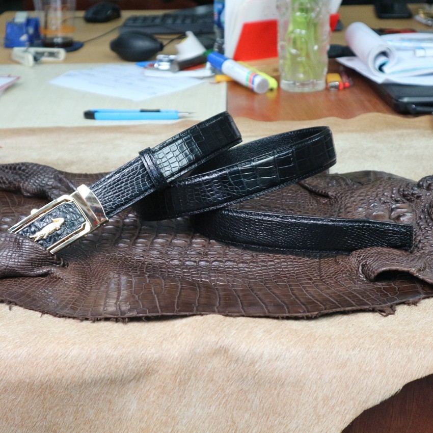 Dây nịt - Thắt lưng da cá sấu Fadoda bản 3.5Cm màu đen làm từ vân bụng cá sấu - FCB02-01B