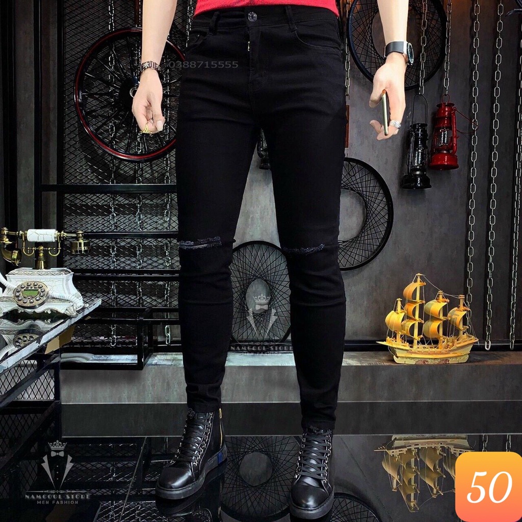 Quần jean nam đen rách gối chất bò cao cấp co dãn 4 chiều cực đẹp Pari15, Quần bò nam đẹp Có Nhiều Mẫu Mới Đi Kèm
