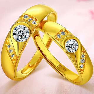 Bộ 2 nhẫn đôi mạ vàng 24K đính đá pha lê cho cặp đôi