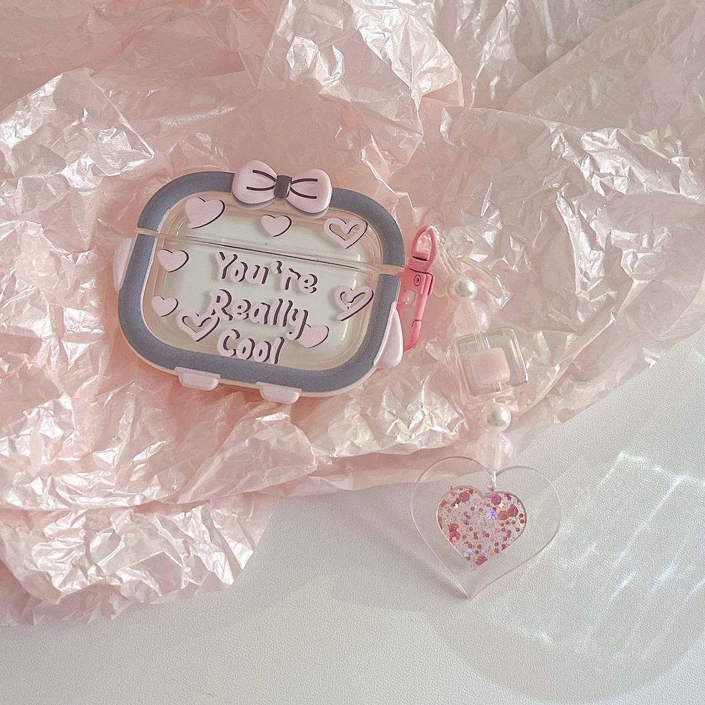 Vỏ Bảo Vệ Hộp Sạc Tai Nghe Bluetooth AirPods 1 2 pro gen3 2021 Bằng Silicon Tpu Mềm Trong Suốt Đính Nơ 3D Màu Xám Đơn Giản