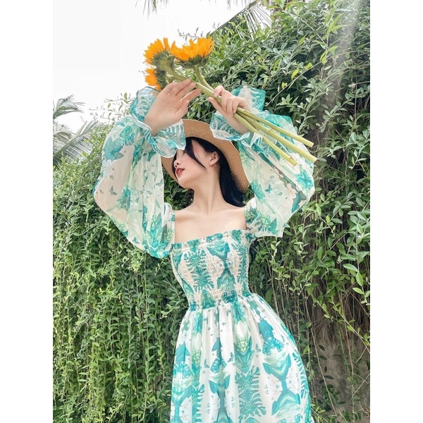 ĐẦM MAXI HOA DÀI TAY VOAN TẦNG🔥FREESHIP🔥 ĐẦM HOA DÀI ĐI BIỂN DU LỊCH CỔ VUÔNG