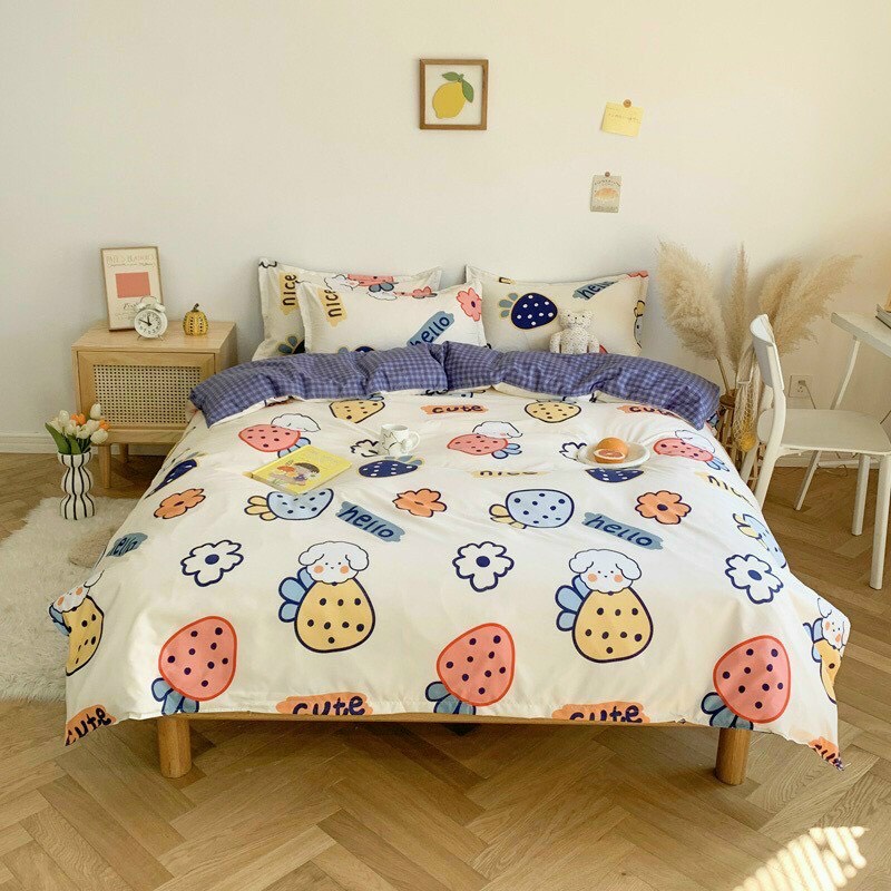 Ga trải giường kèm vỏ chăn gối cotton poly size nệm đơn 1m2x2m chưa kèm ruột chăn và ruột gối