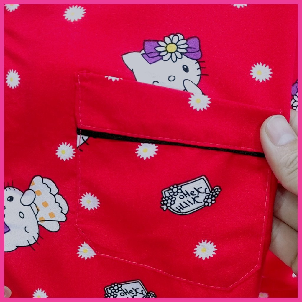 [FREESIZE] Đồ bộ mặc nhà Pijama HUGEE cao cấp vải Kate Thái loại 1 màu đỏ họa tiết Hello Kitty A001