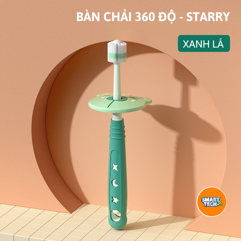 Bàn chải đánh răng nano siêu mềm xoay 360 độ cho bé STARRY, Bàn chải cầm tay có vách ngăn an toàn, phù hợp trẻ từ 1 tuổi