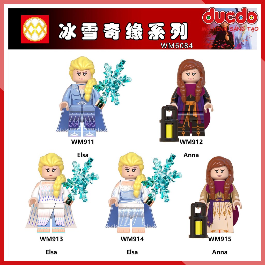 Minifigures các nhân vật trong Frozen 2 Elsa và Anna - Đồ chơi Lắp ghép Xếp hình Mô hình Mini WM WM6084