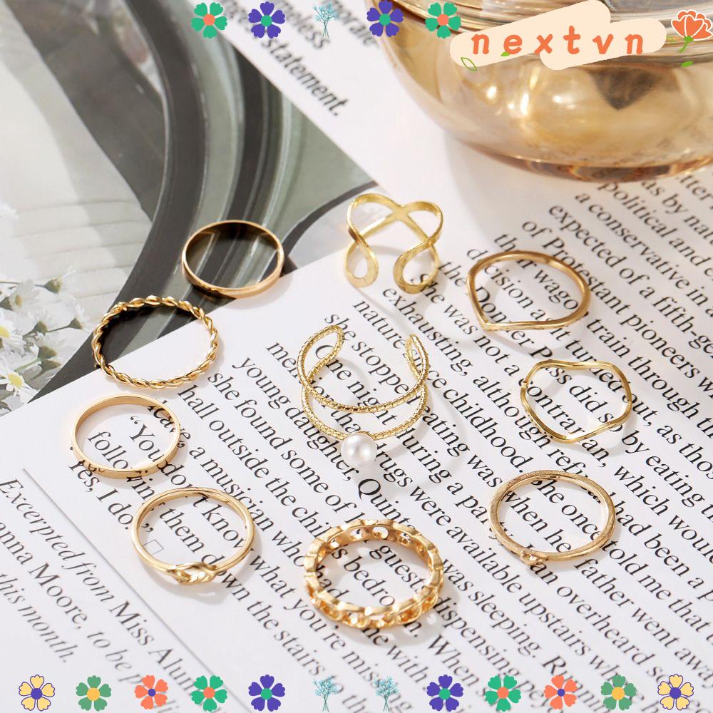 Bộ 10 Nhẫn Đính Ngọc Trai Phong Cách Punk Thời Trang Cho Nữ