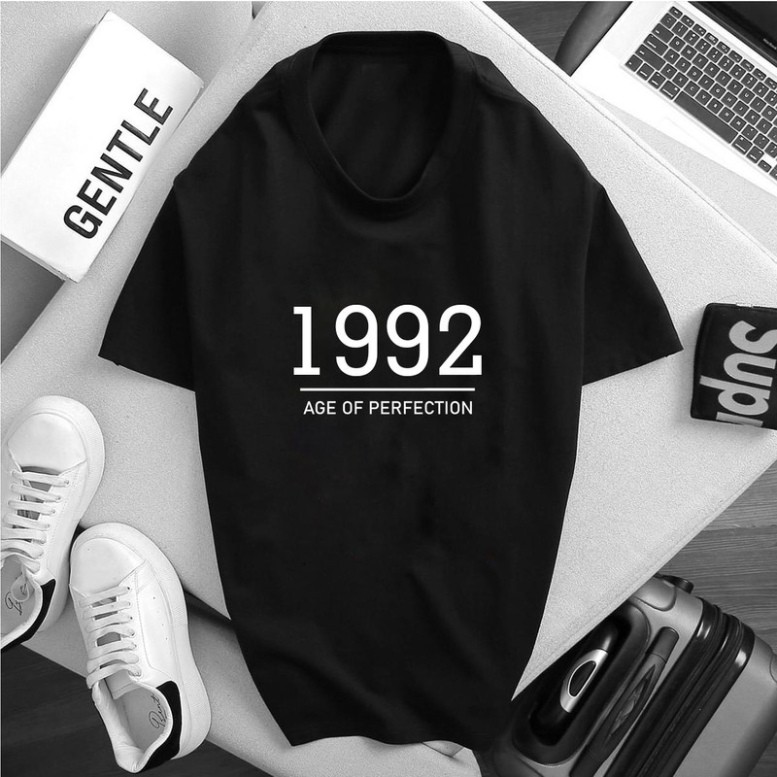 Áo phông nam nữ màu đen in năm sinh 1990,1991,1992,1993,1994  vải cotton xịn ẠD01