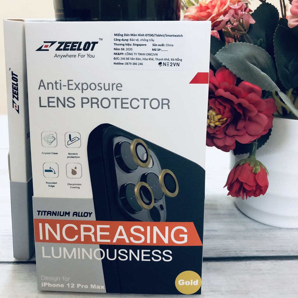 Kính Cường Lực ZEELOT camera cho iPhone 12 Pro Max viền Màu Titan - Hàng Chính Hãng