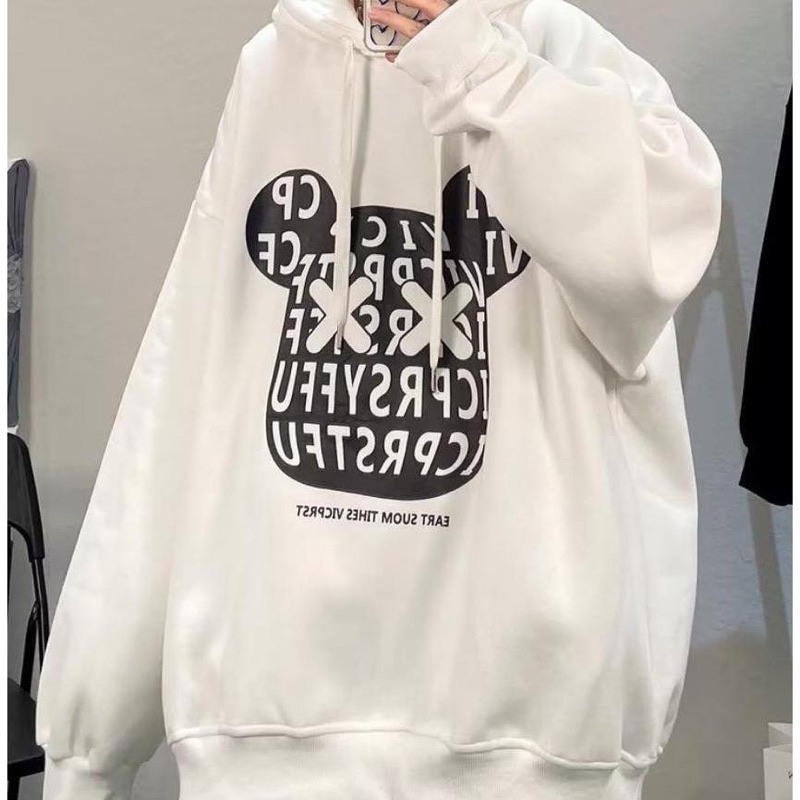 Áo Khoác Hoodie Unisex BEAR XX Vải Nỉ Bông màu TRẮNG/ĐEN  Nam nữ unisex  Áo hoodie chui đầu Form Rộng July7store 🧸