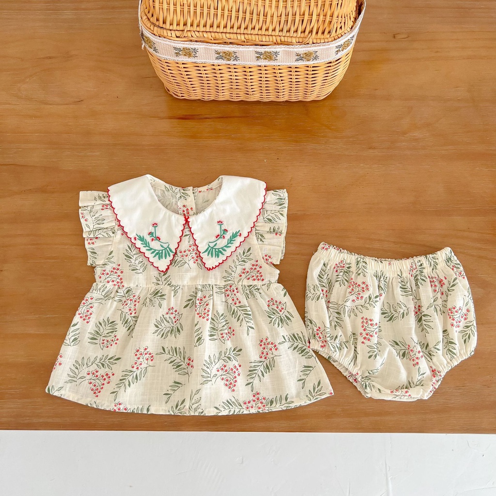 Bộ Áo Sơ Mi Tay Cánh Tiên Thêu Hoa + Quần Short Thời Trang Mùa Hè Xinh Xắn Cho Bé Gái